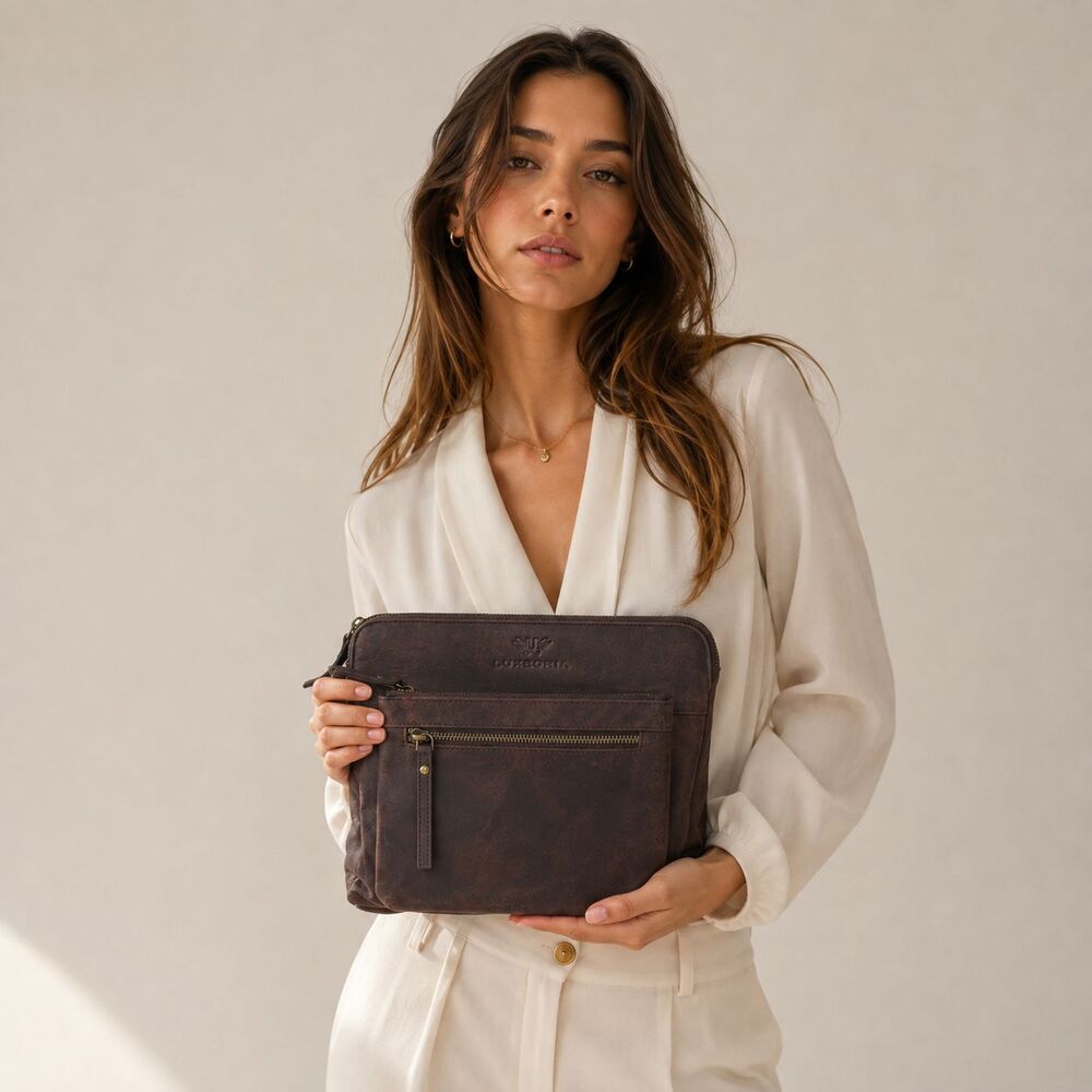 LUXEORIA Women's UNISEX New Crossbody Bag Dark Brown HANDMADE Genuine Leather